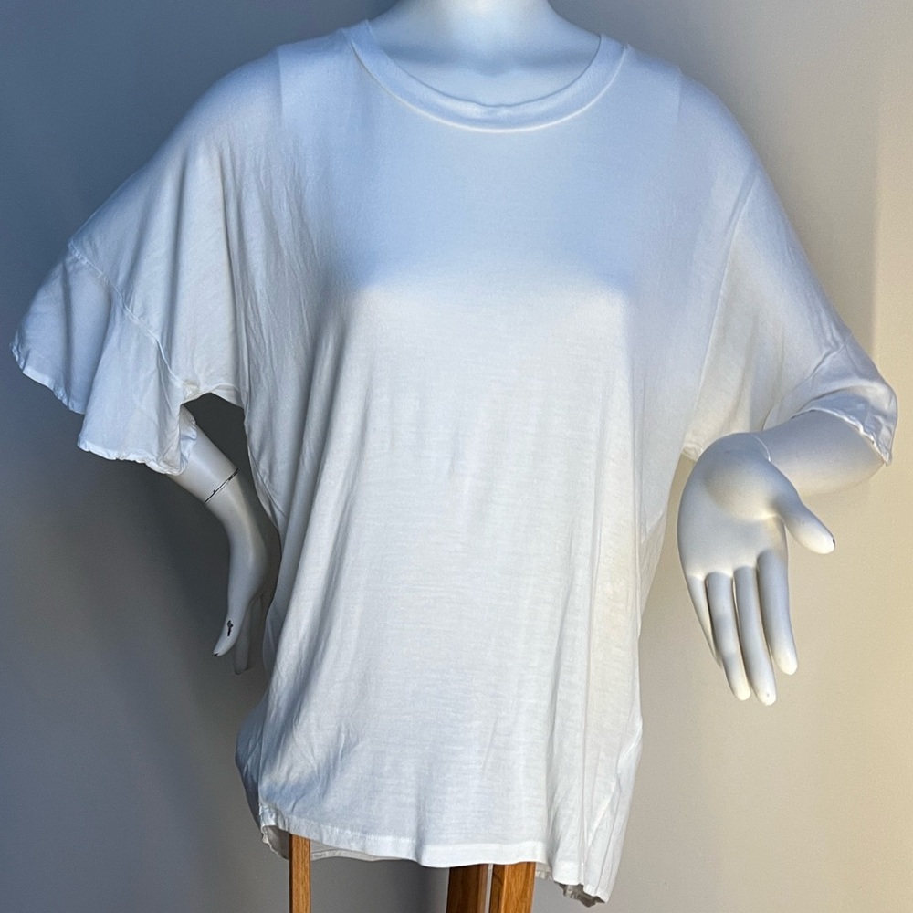 Anthropology Pleione Women's White Casual Top ruffle sleeves longer in back